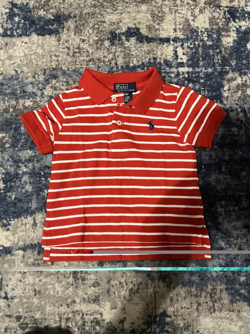 Size 12months- VTG Polo Ralph Lauren Red White Waldo Striped Cotton Logo Shirt